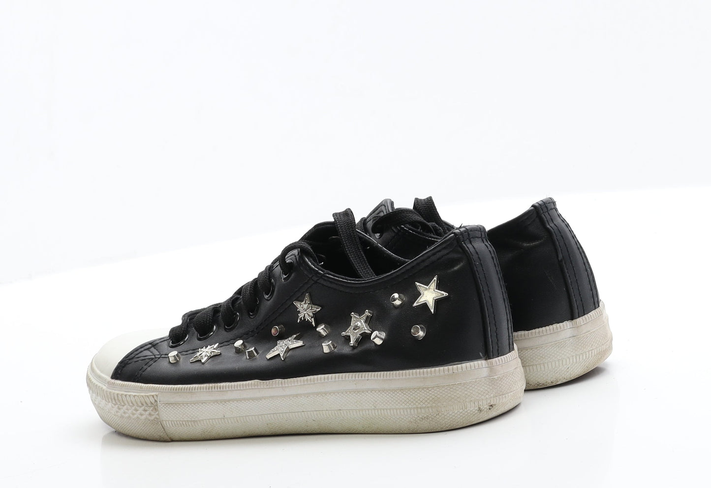 Preworn Girls Black  Polyester Trainer Flat 4 EUR 37  - Star Detail