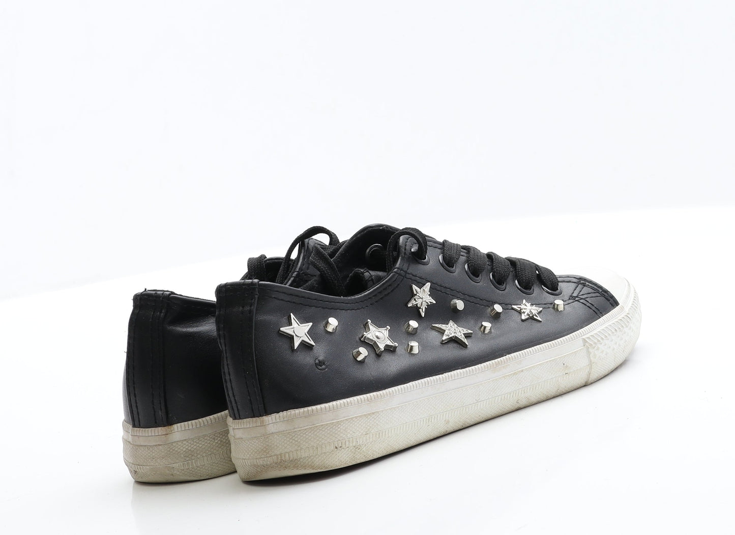 Preworn Girls Black  Polyester Trainer Flat 4 EUR 37  - Star Detail