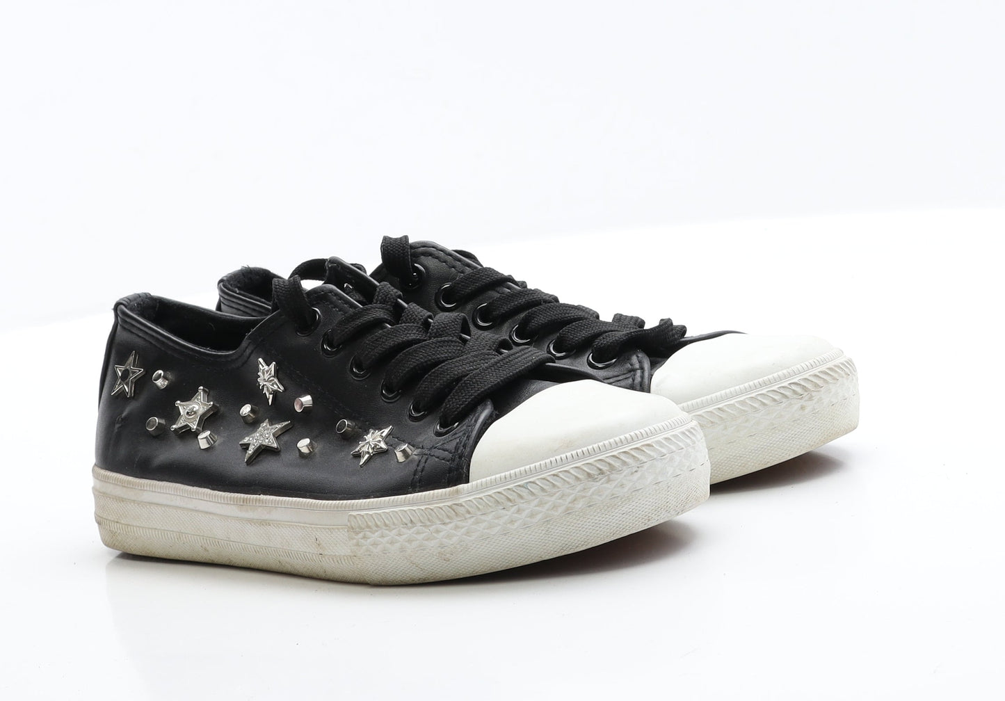Preworn Girls Black  Polyester Trainer Flat 4 EUR 37  - Star Detail