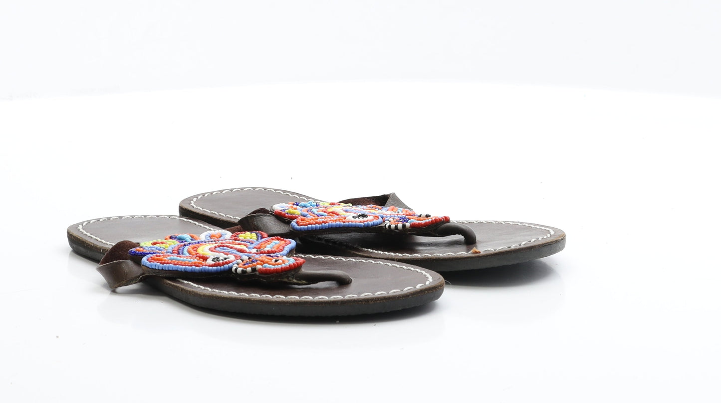 Preworn Womens Multicoloured  Faux Leather Thong Flat UK 5 38