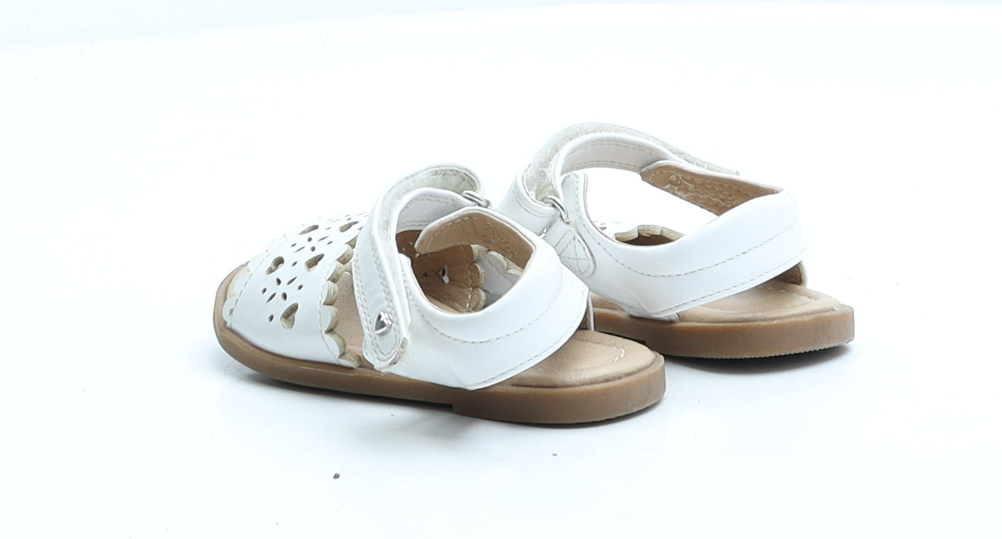 George Girls White Faux Leather Flat Sandal UK 4 EUR 21