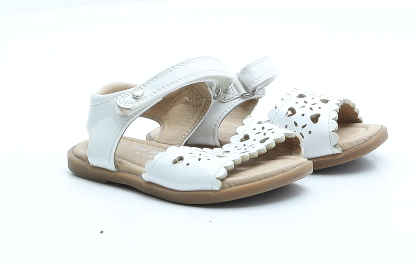 George Girls White Faux Leather Flat Sandal UK 4 EUR 21