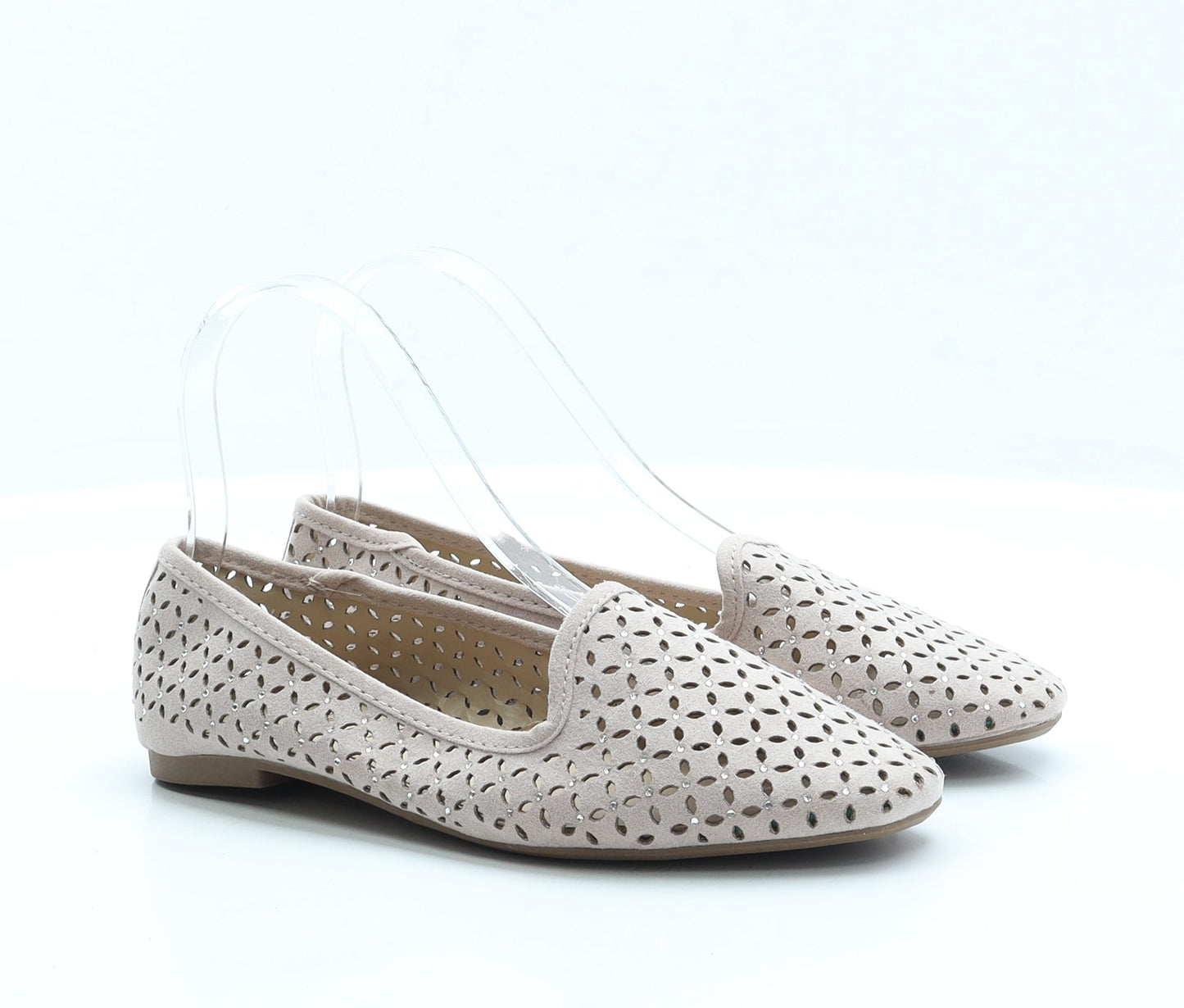 Primark Womens Pink Geometric Polyester Ballet Flat UK 3 EUR 36 US 5 - Wide Fit
