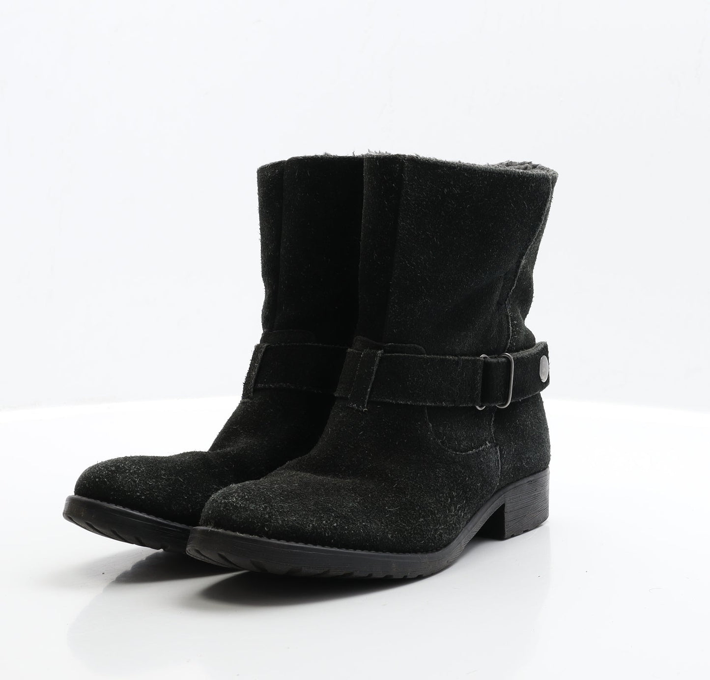 Preworn Womens Black Faux Suede Biker Boot UK 5 EUR 38