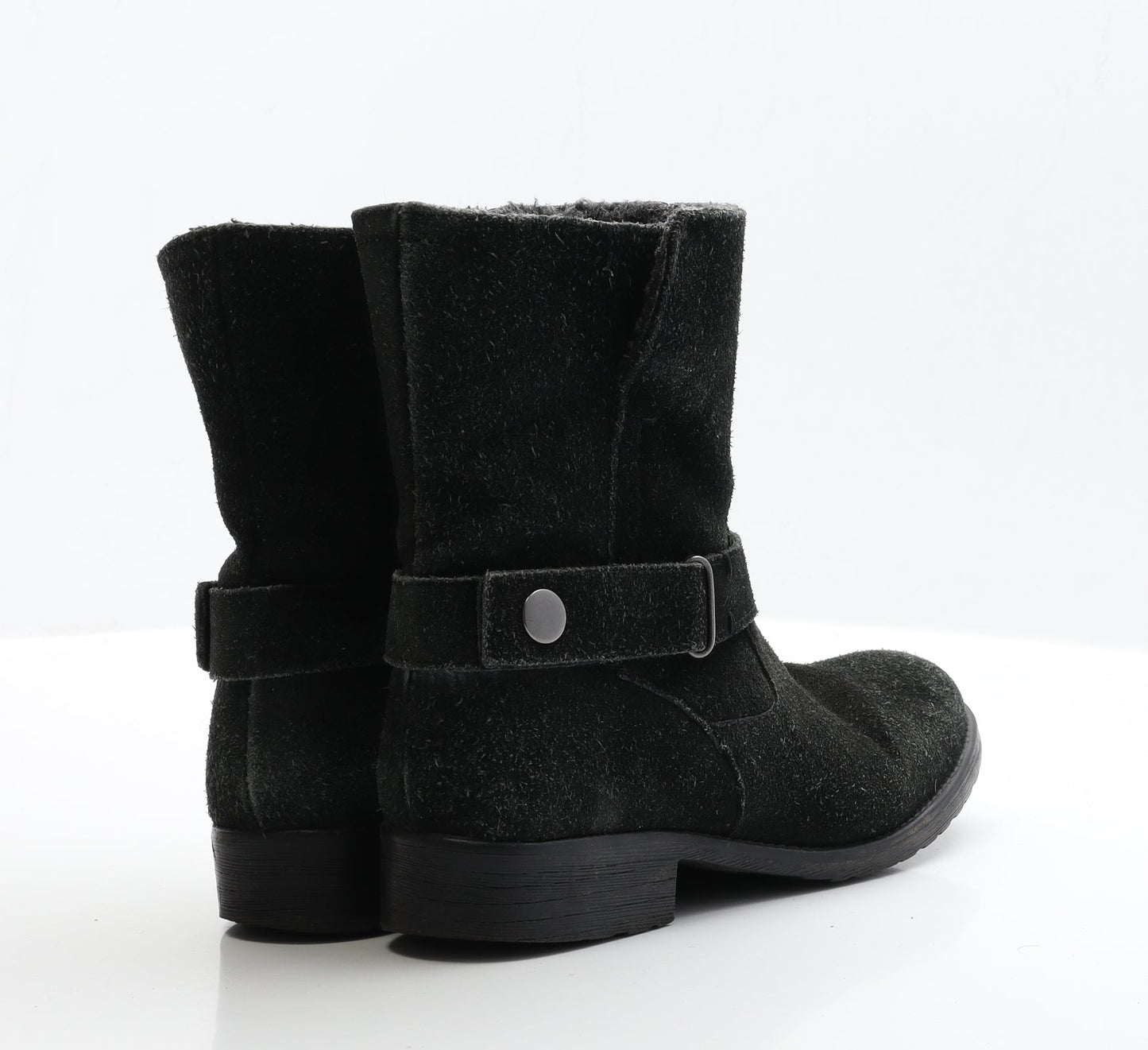 Preworn Womens Black Faux Suede Biker Boot UK 5 EUR 38