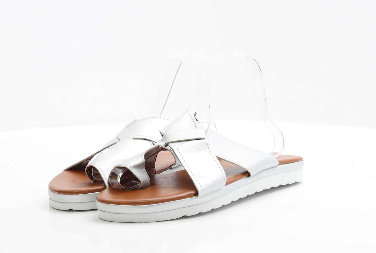 Preworn Womens Silver Polyester Slip On Flat UK 8 EUR 41