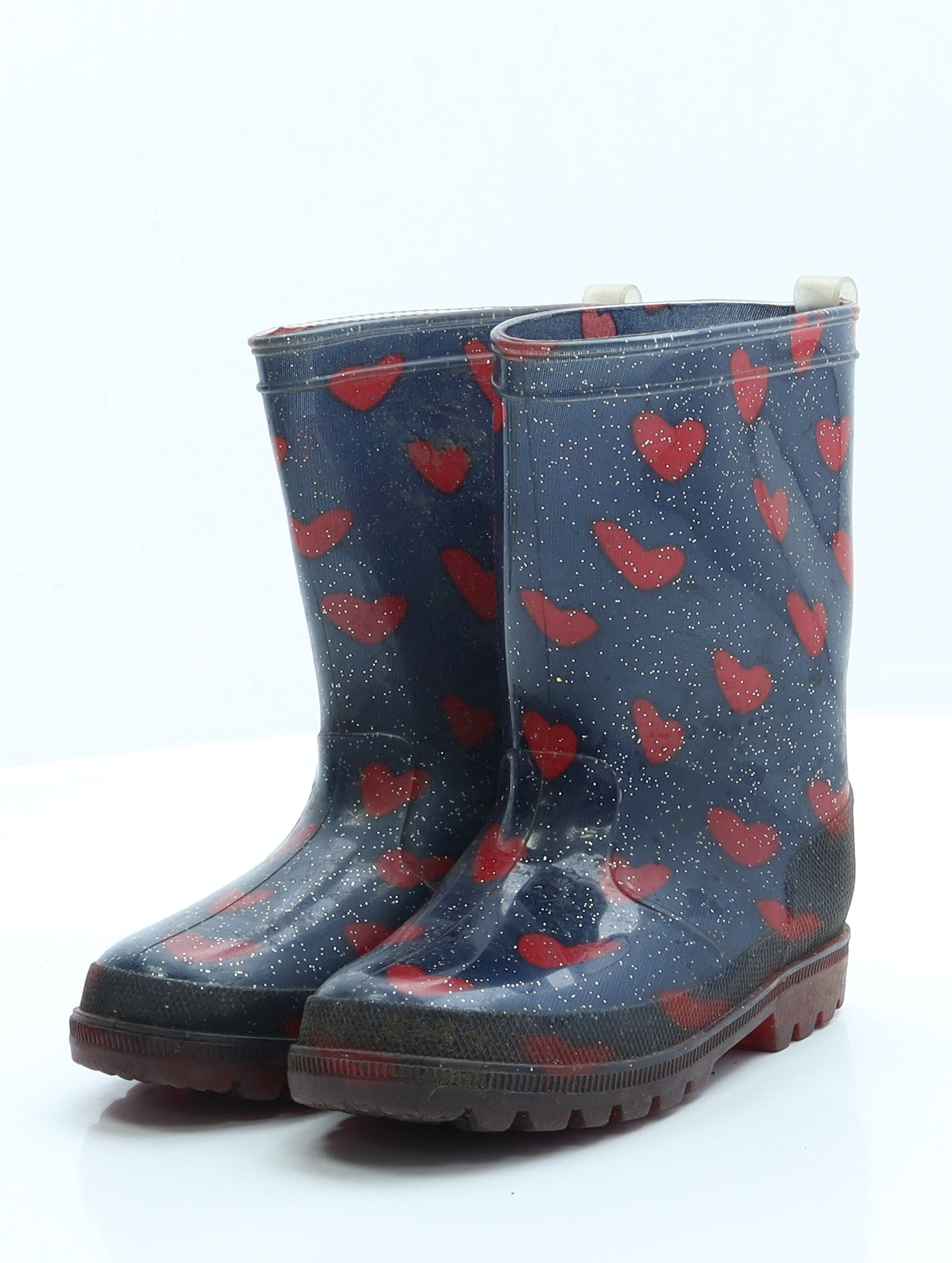 Preworn Girls Blue Geometric Rubber Wellies Boot UK 10 - Hearts