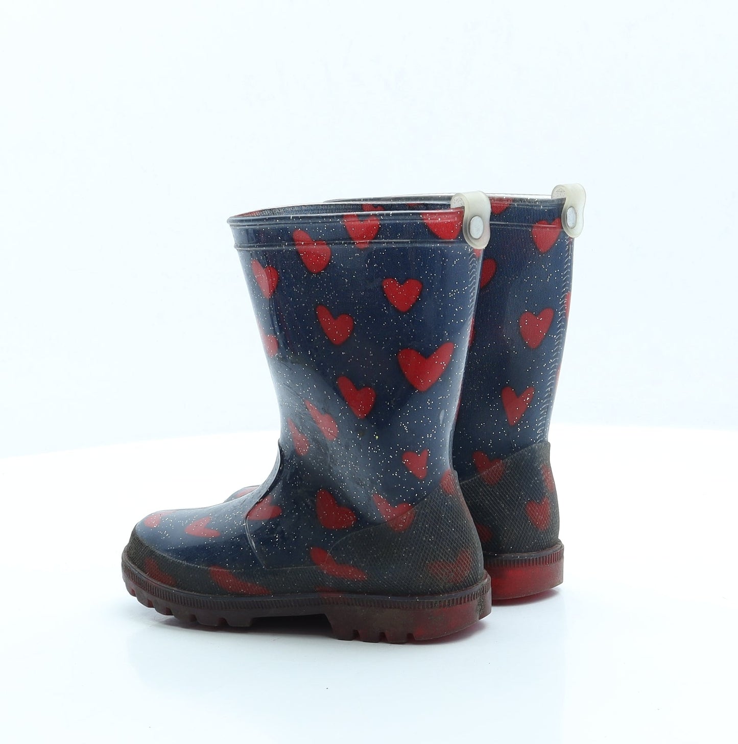 Preworn Girls Blue Geometric Rubber Wellies Boot UK 10 - Hearts