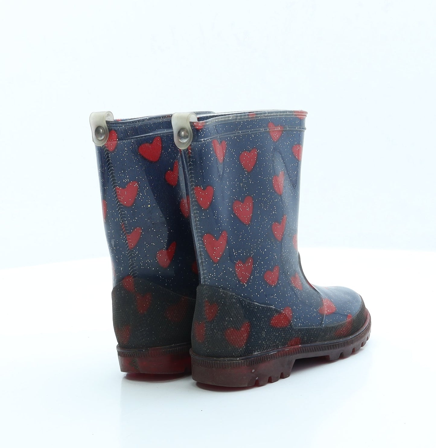 Preworn Girls Blue Geometric Rubber Wellies Boot UK 10 - Hearts