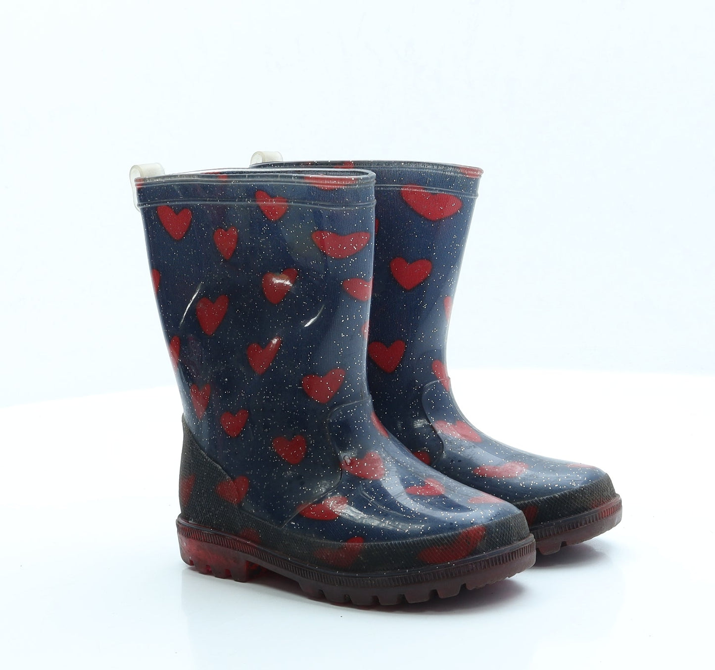 Preworn Girls Blue Geometric Rubber Wellies Boot UK 10 - Hearts