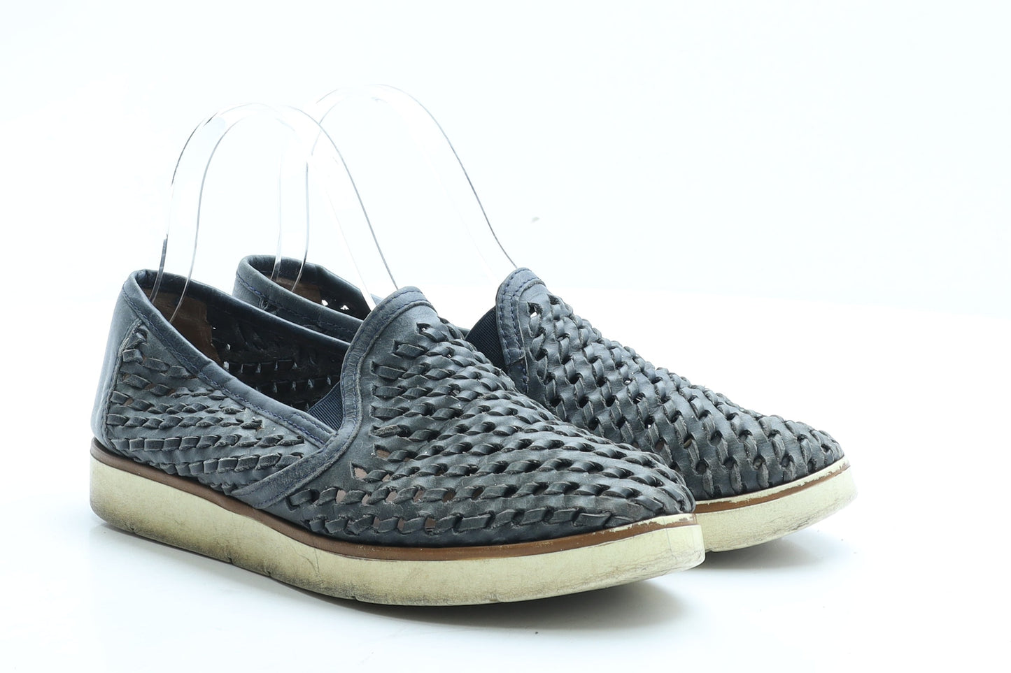 Preworn Womens Blue Geometric Polyester Loafer Flat UK 4 EUR 37