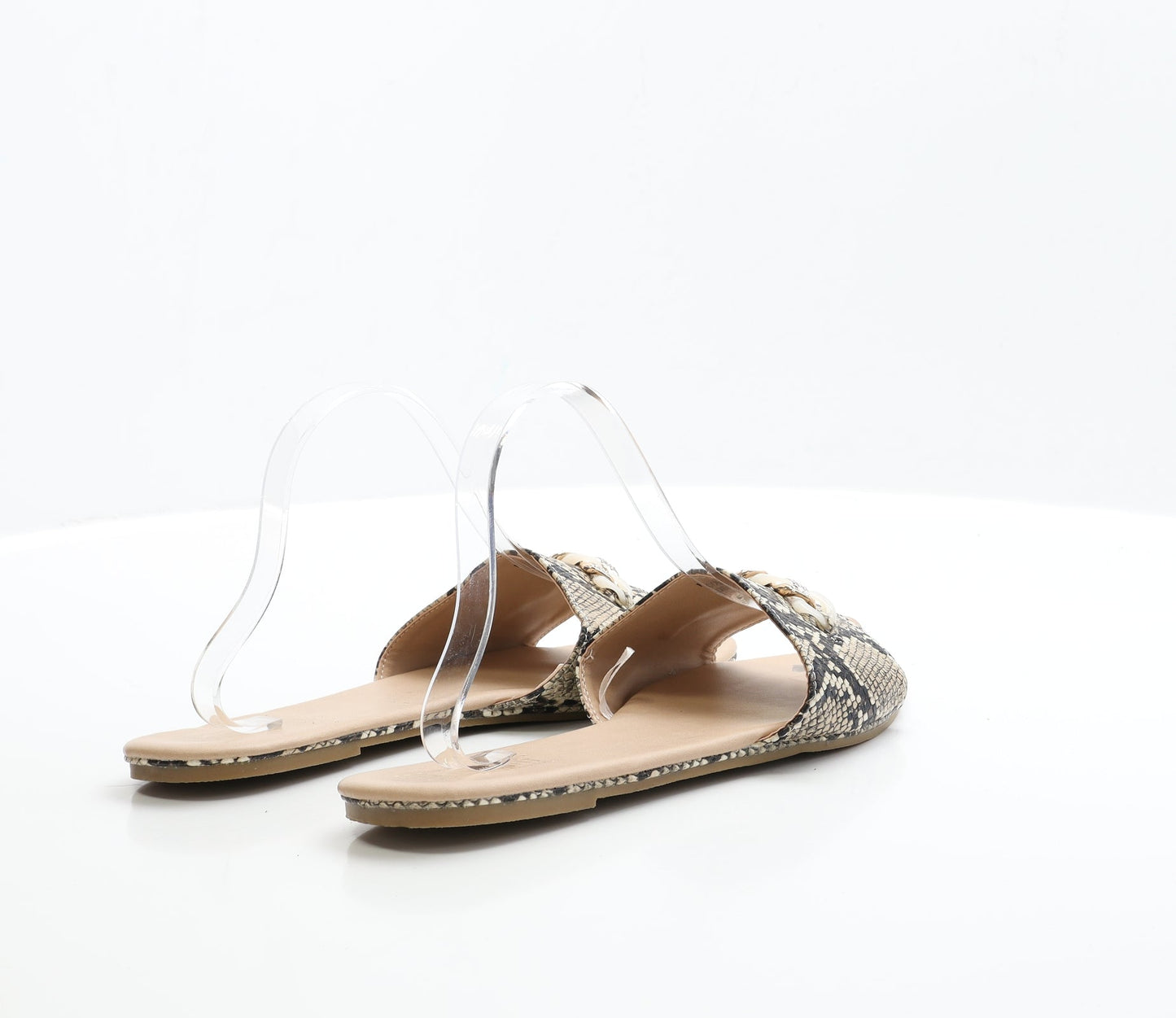 Primark Womens Brown Animal Print Polyester Slip On Flat UK 7 EUR 40 - Wide Fit