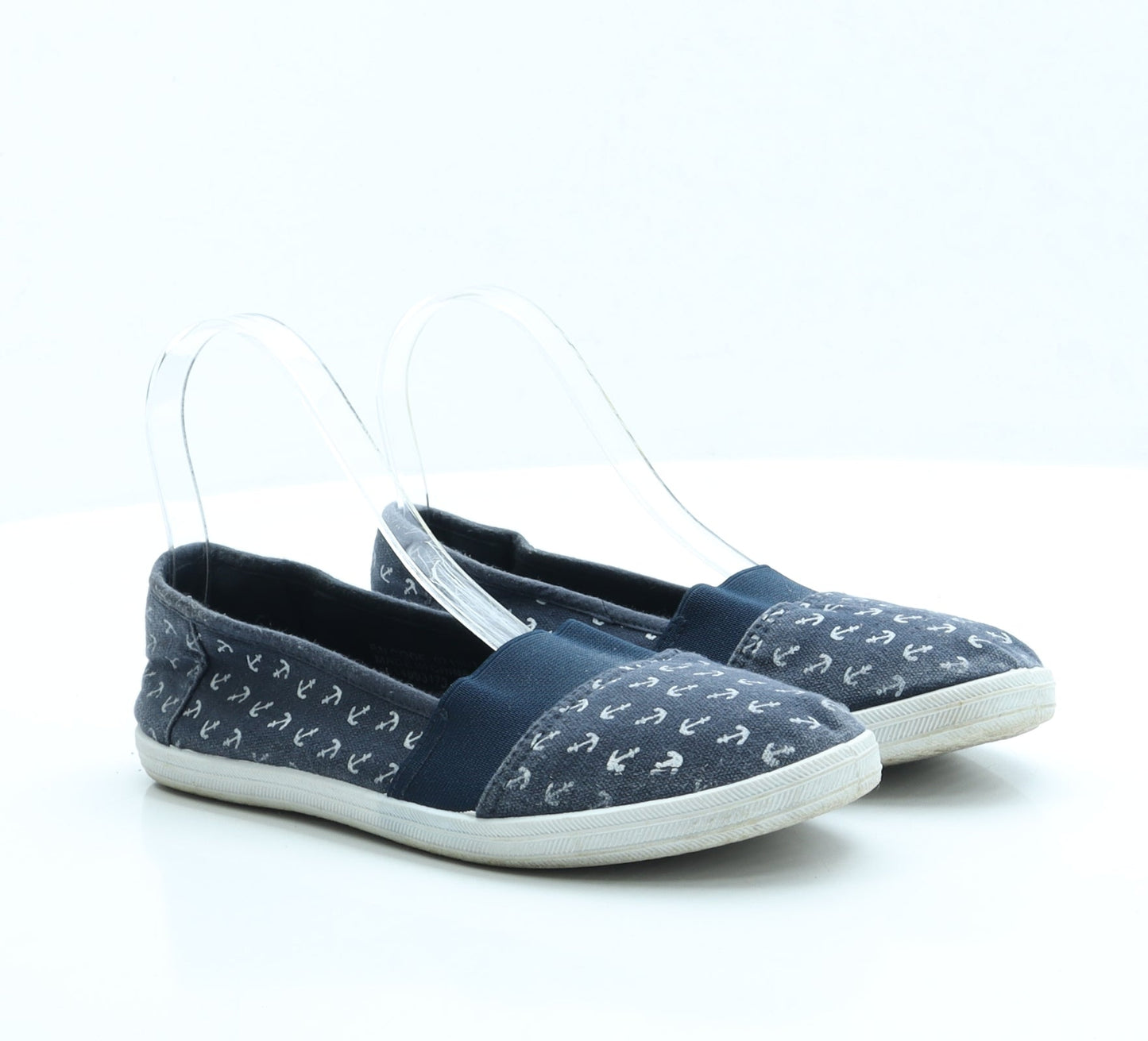 Primark Womens Blue Geometric Fabric Slip On Flat UK 5 EUR 38 US 7 - Anchor