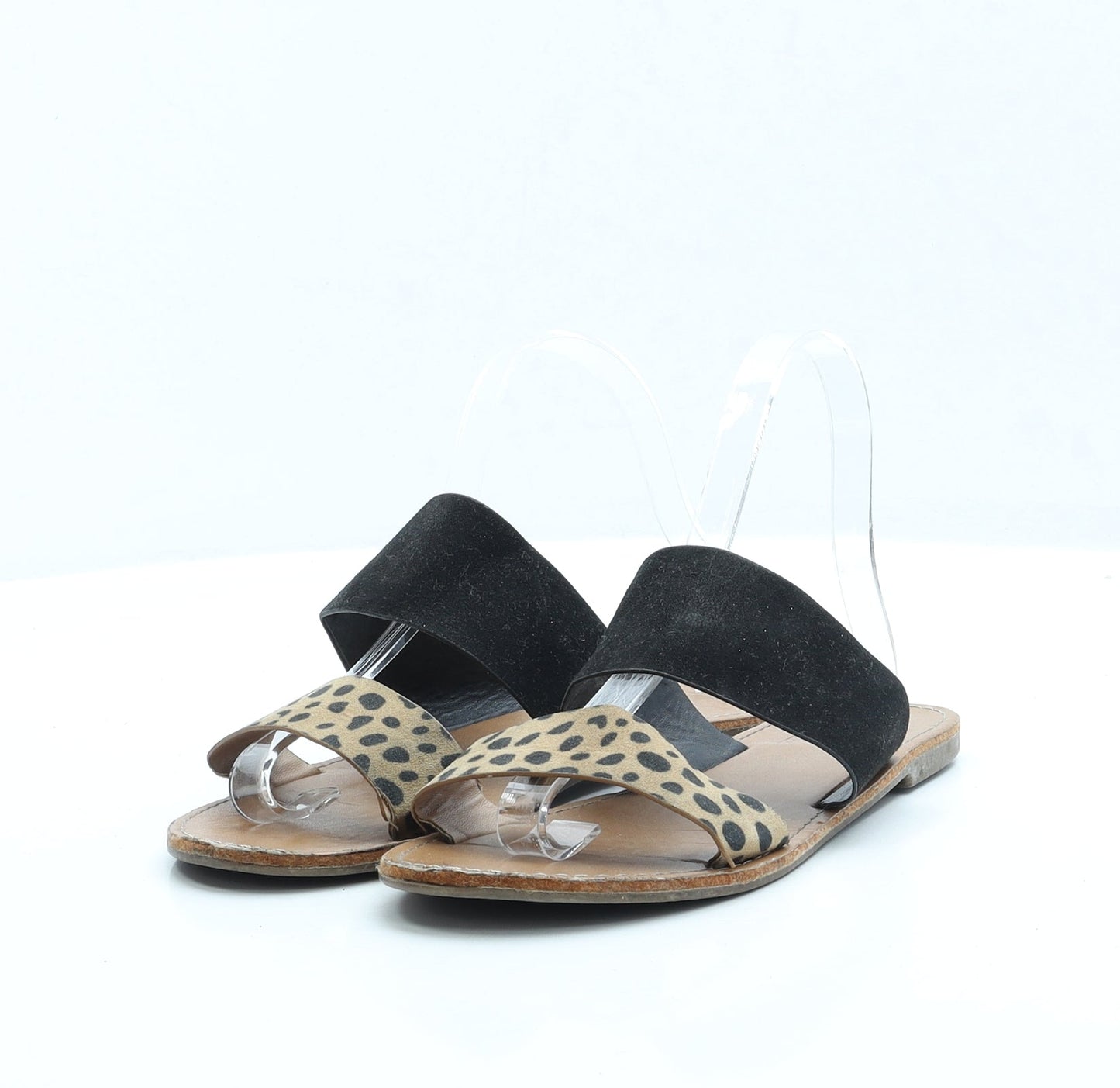 F&F Womens Beige Animal Print Polyester Slip On Sandal UK 4 EUR 37