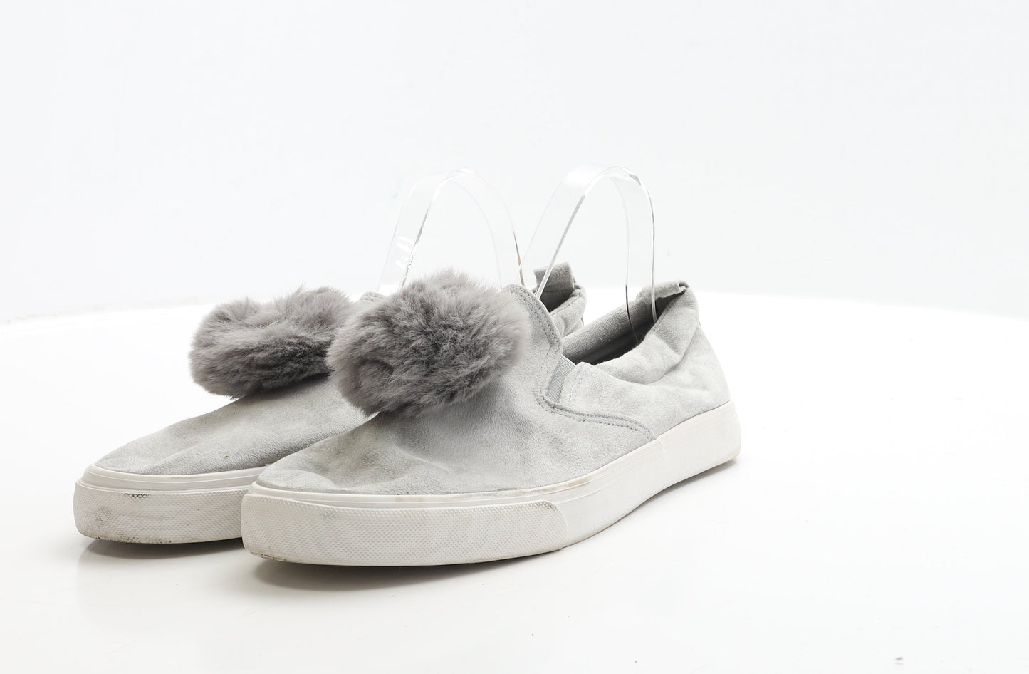 Primark Womens Grey Polyester Slip On Casual UK 8 42 - Pom Pom Detail