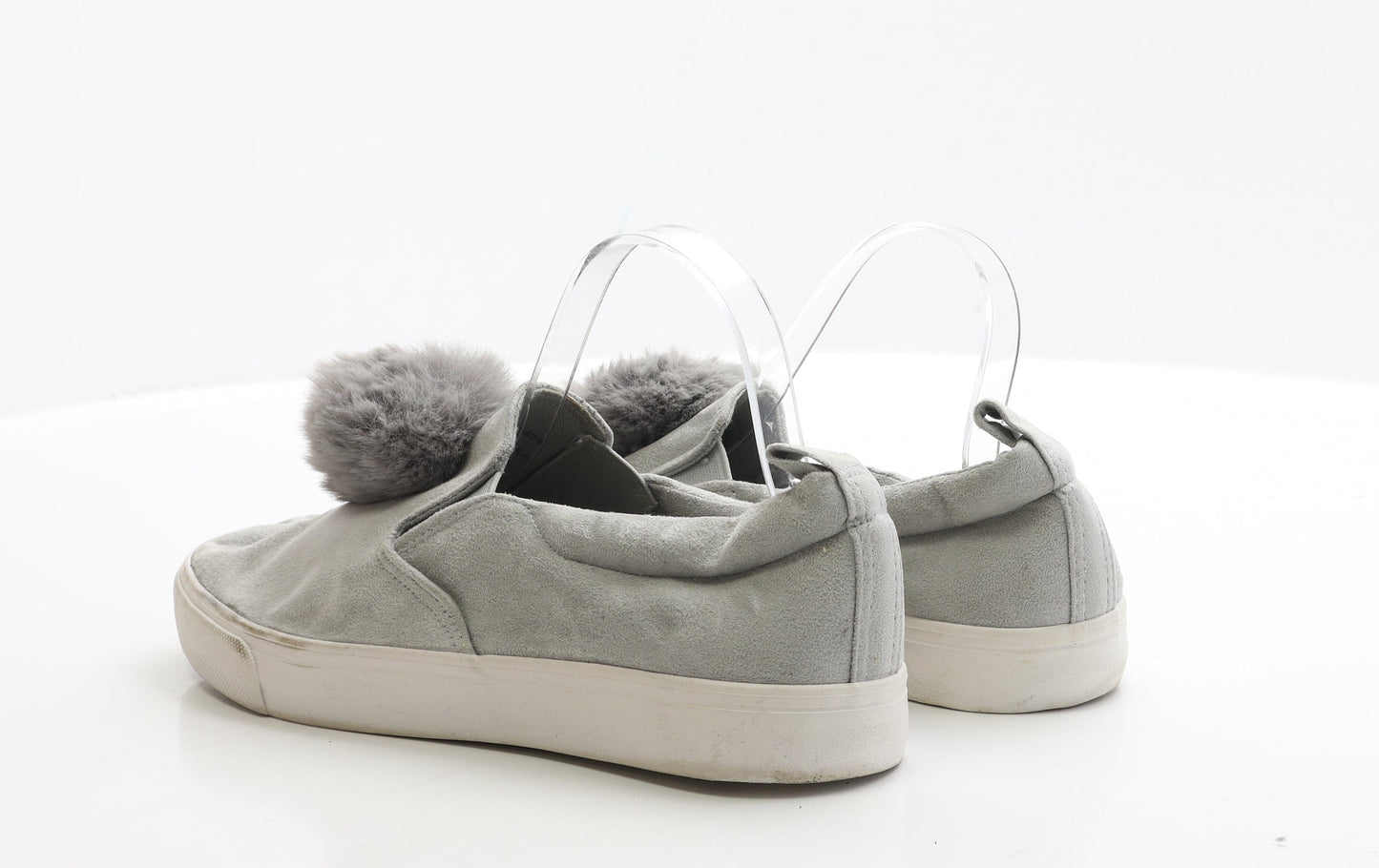 Primark Womens Grey Polyester Slip On Casual UK 8 42 - Pom Pom Detail