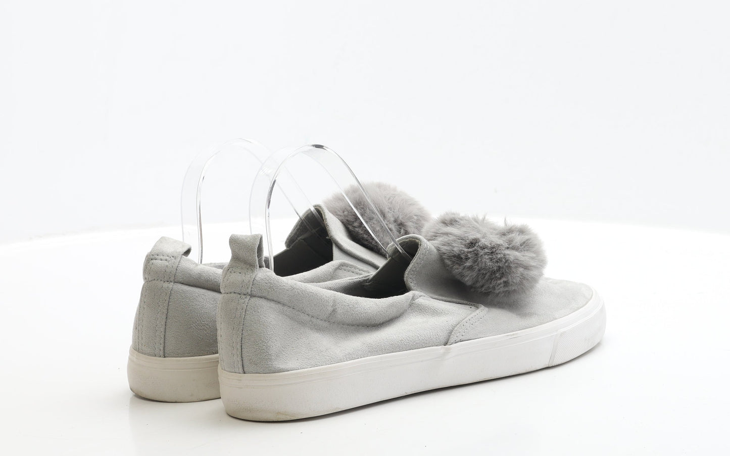 Primark Womens Grey Polyester Slip On Casual UK 8 42 - Pom Pom Detail