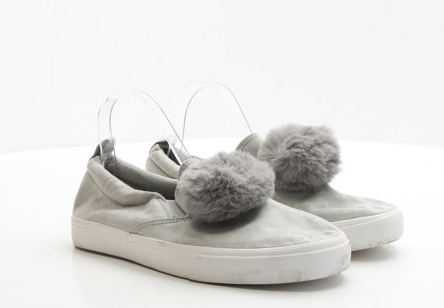 Primark Womens Grey Polyester Slip On Casual UK 8 42 - Pom Pom Detail