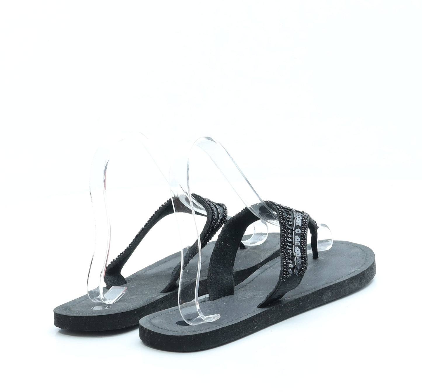 Preworn Womens Black Polyester Thong Sandal UK 5 - 5-6