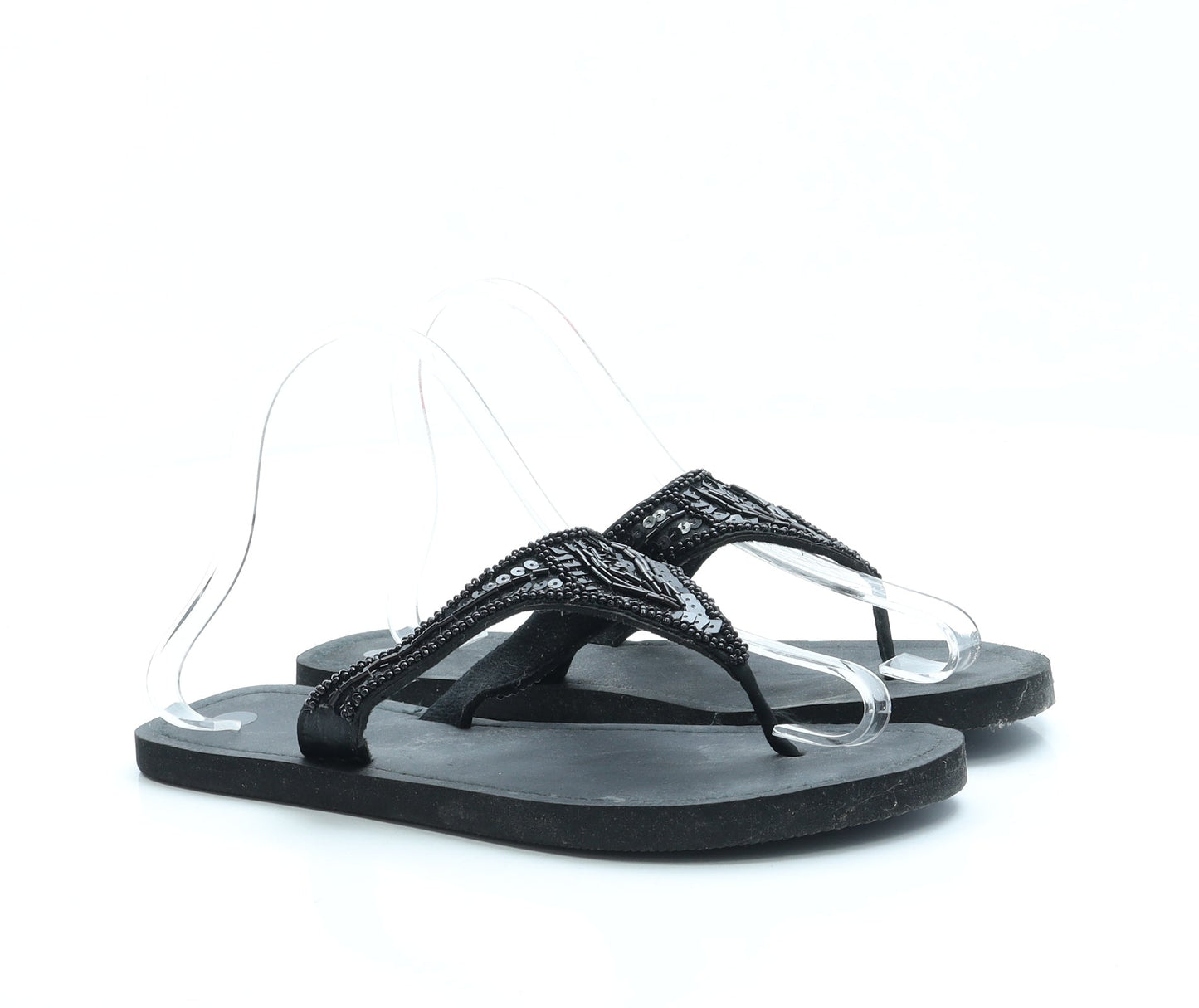 Preworn Womens Black Polyester Thong Sandal UK 5 - 5-6