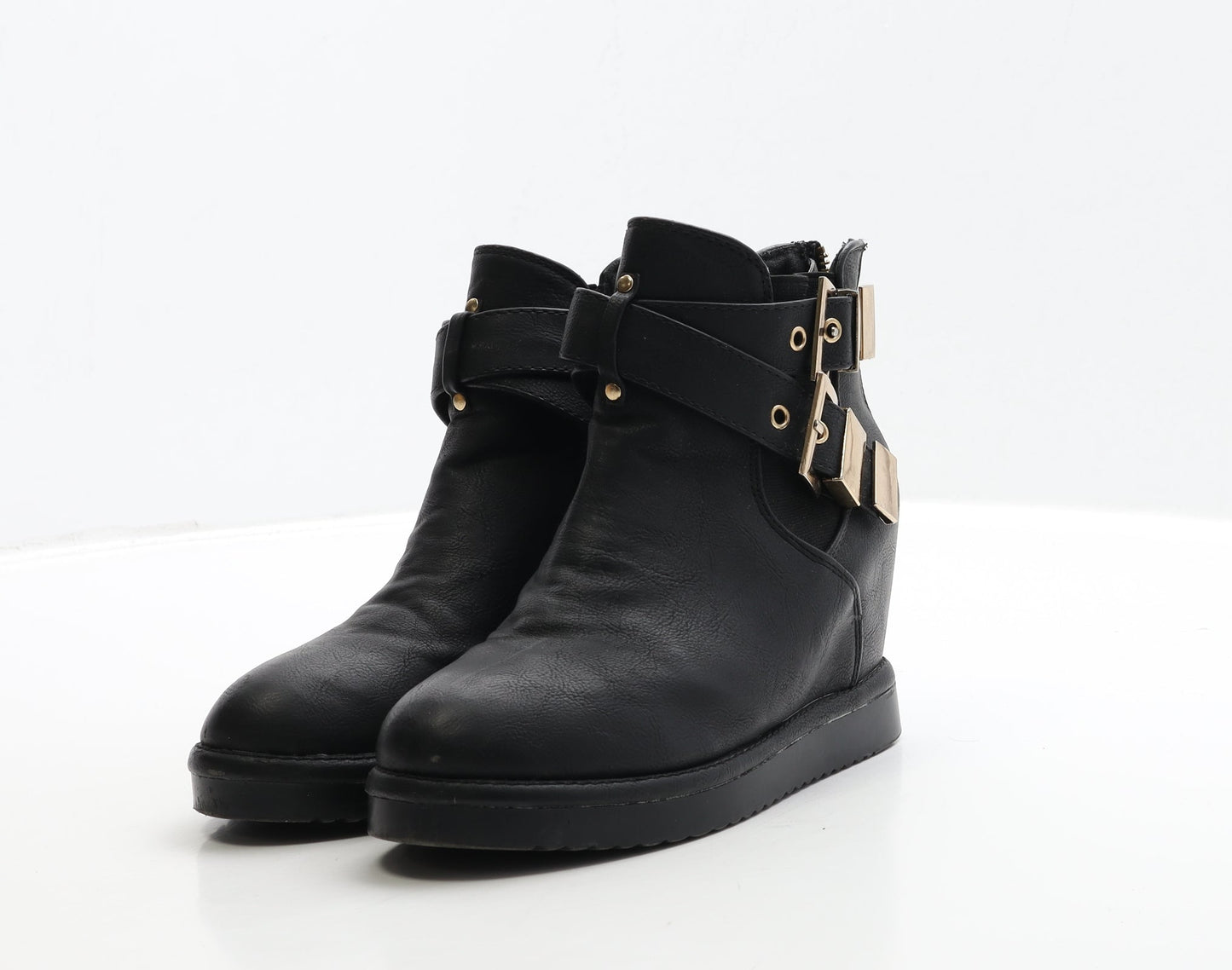 Preworn Womens Black Leather Bootie Boot UK 3 36