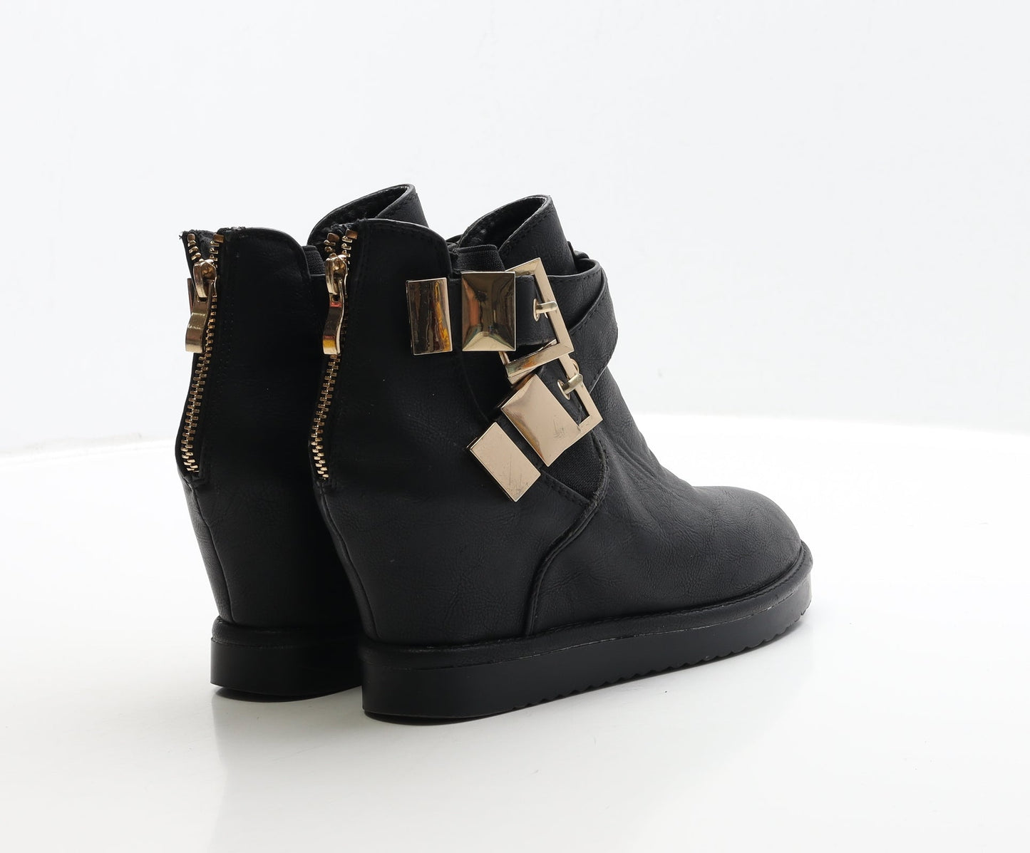 Preworn Womens Black Leather Bootie Boot UK 3 36