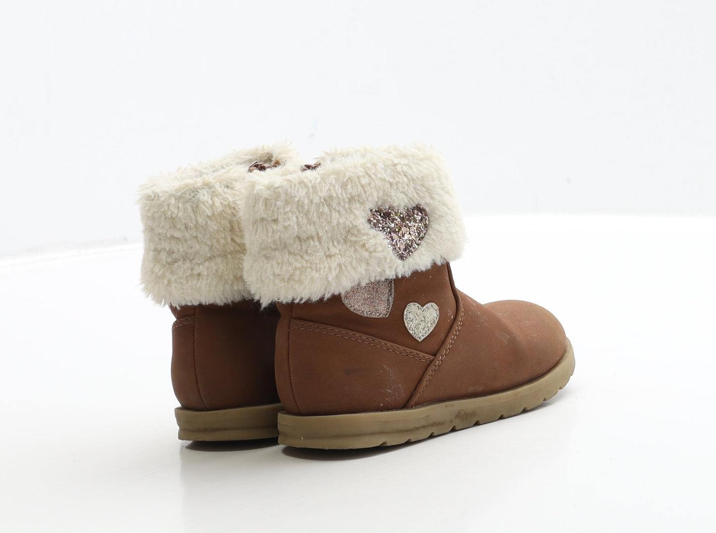 George Girls Brown Polyester Shearling Style Boot UK 6 23 - Heart Detail