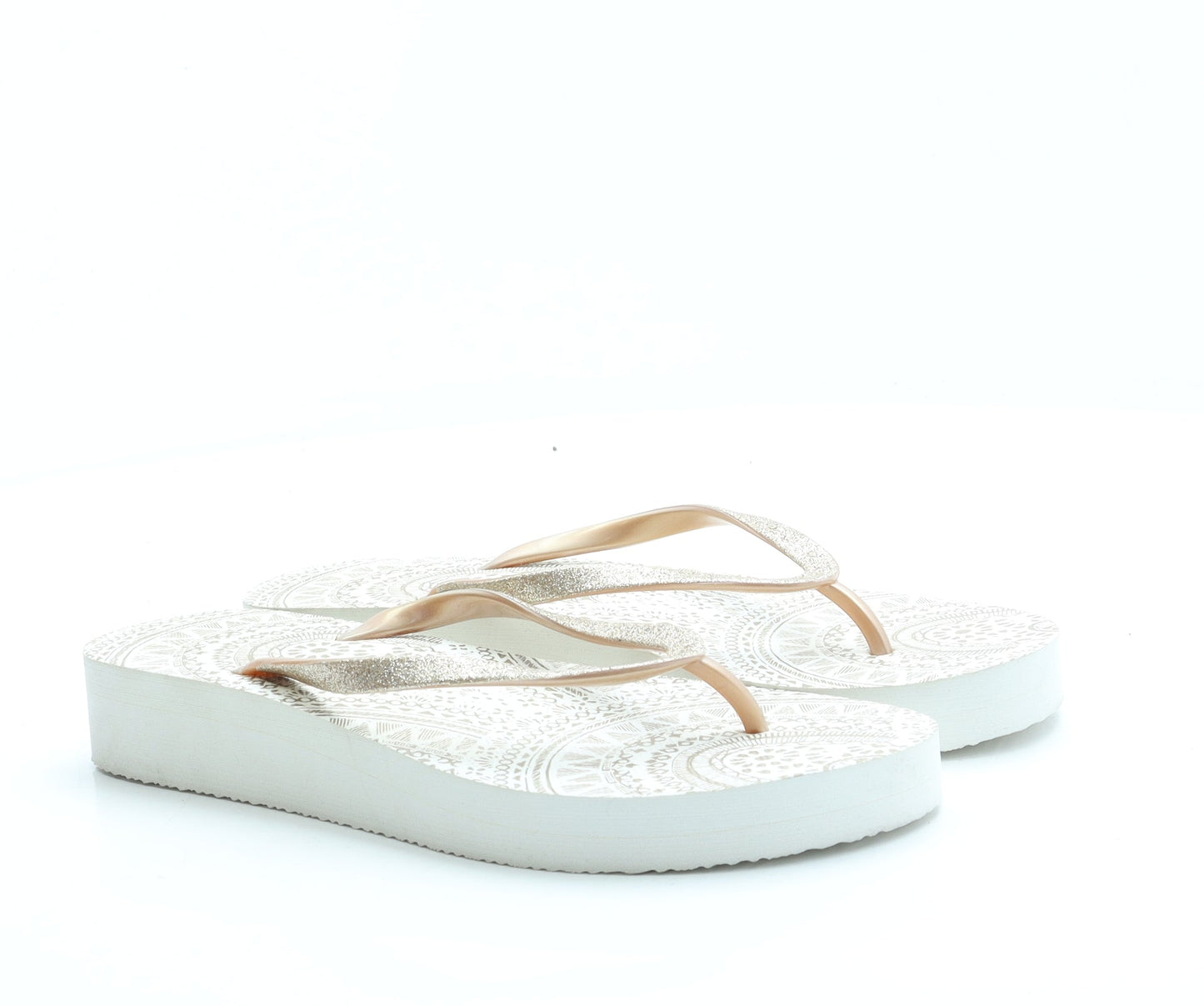 Preworn Womens White Geometric Rubber Thong Sandal UK 7