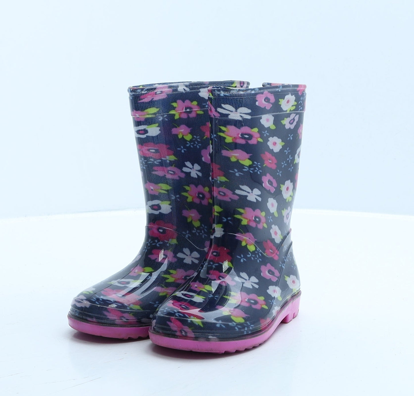 Preworn Girls Blue Floral Rubber Wellies Boot UK 6