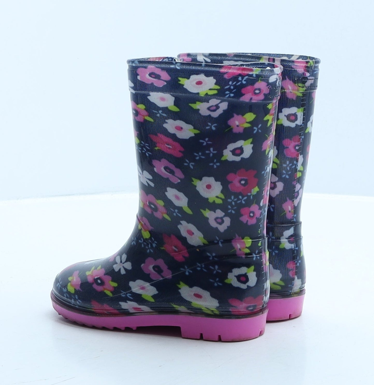 Preworn Girls Blue Floral Rubber Wellies Boot UK 6