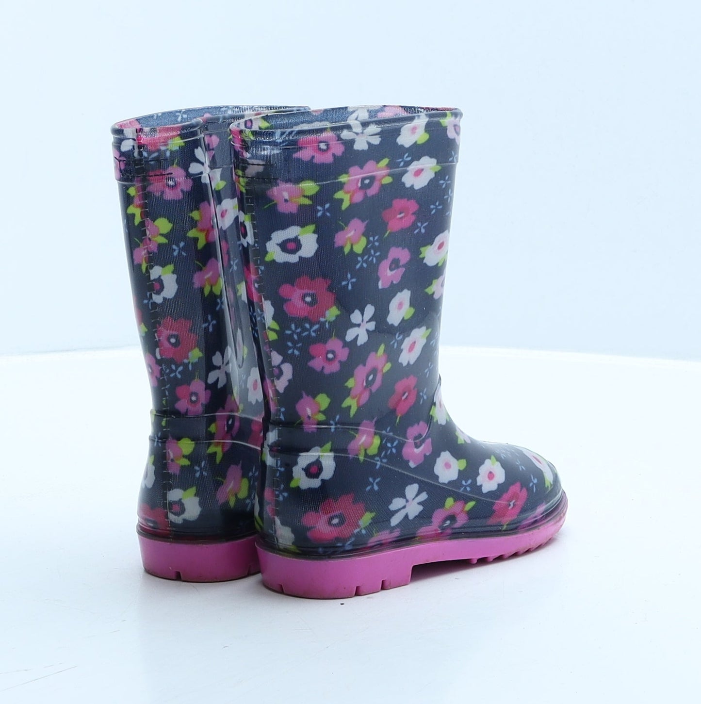 Preworn Girls Blue Floral Rubber Wellies Boot UK 6