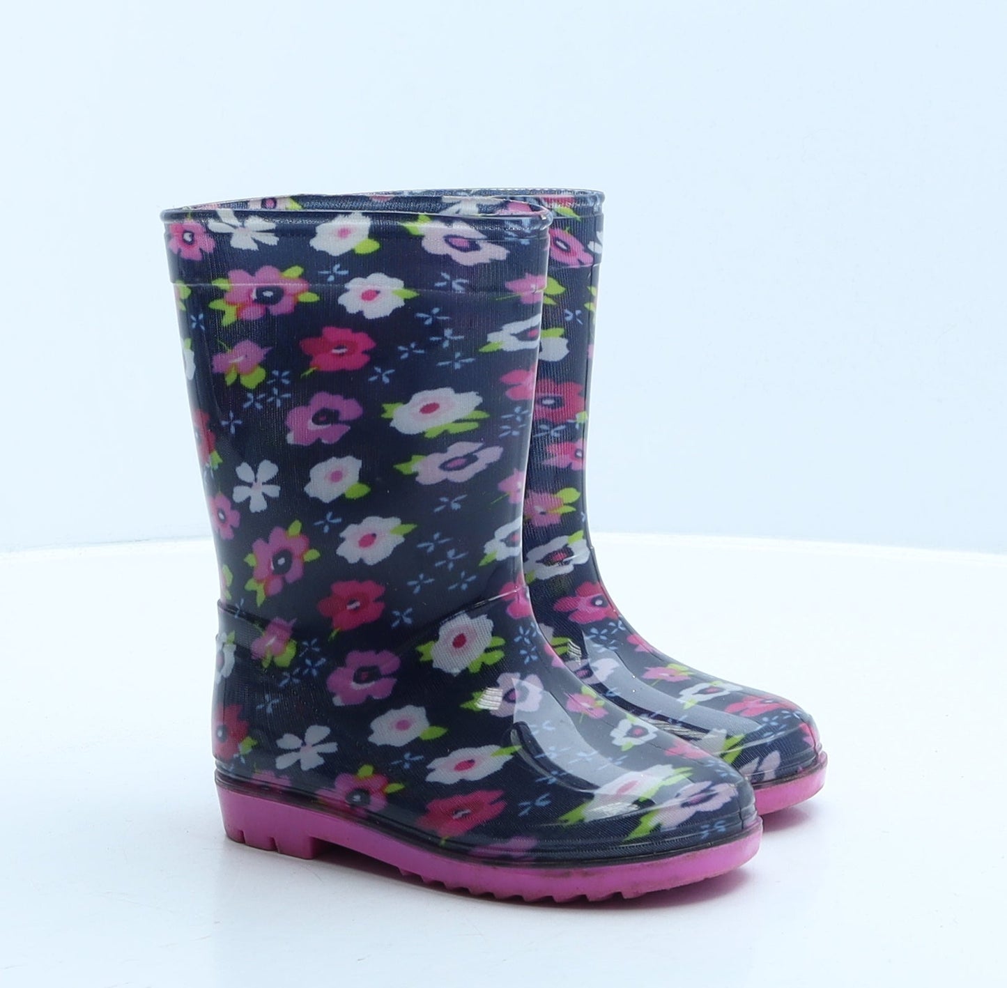 Preworn Girls Blue Floral Rubber Wellies Boot UK 6