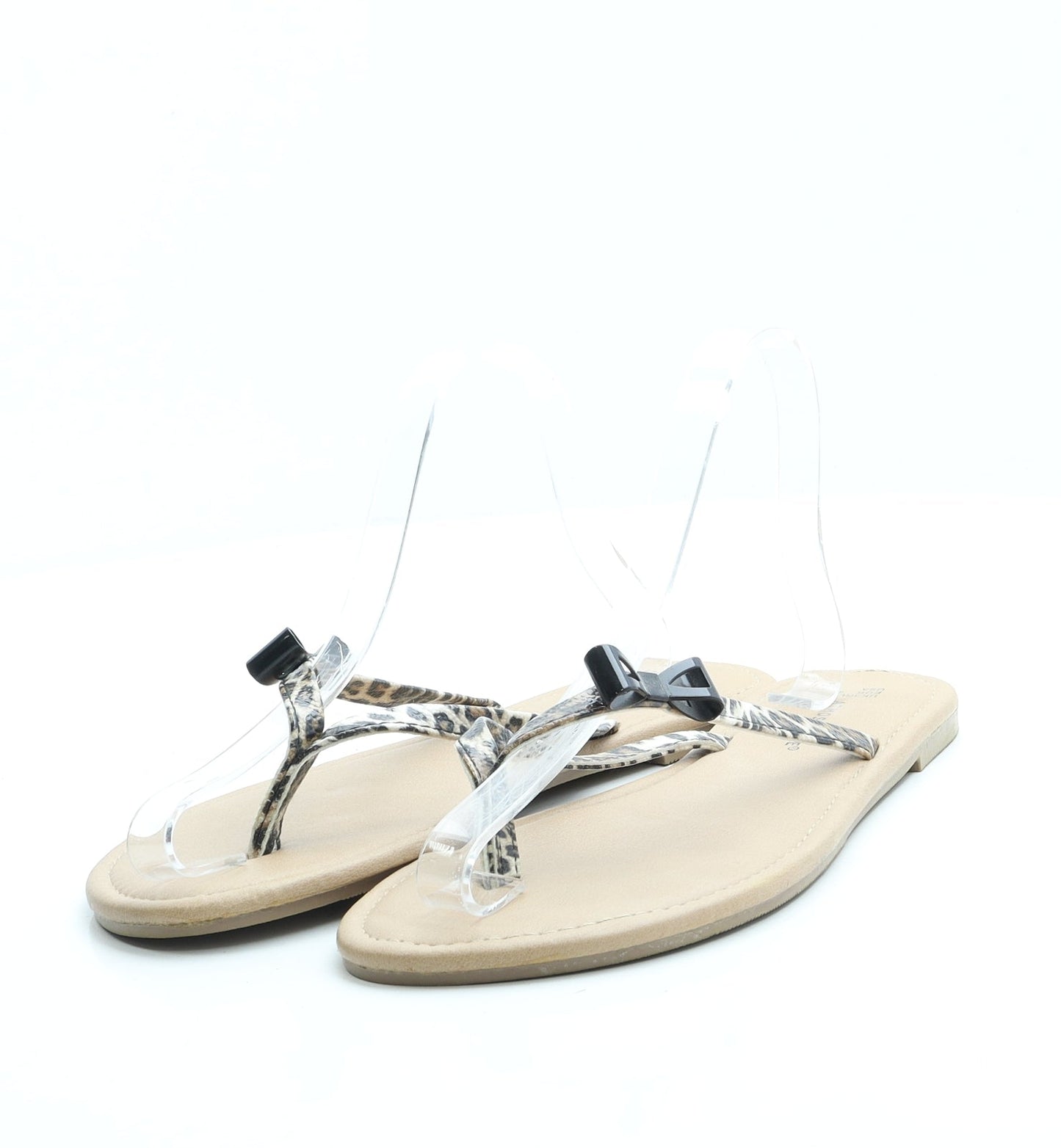 Atmosphere Womens Brown Animal Print Leather Thong Sandal UK 7 40 US 9