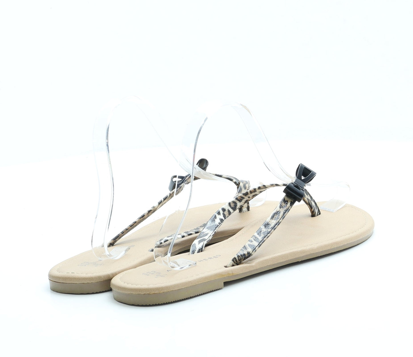 Atmosphere Womens Brown Animal Print Leather Thong Sandal UK 7 40 US 9