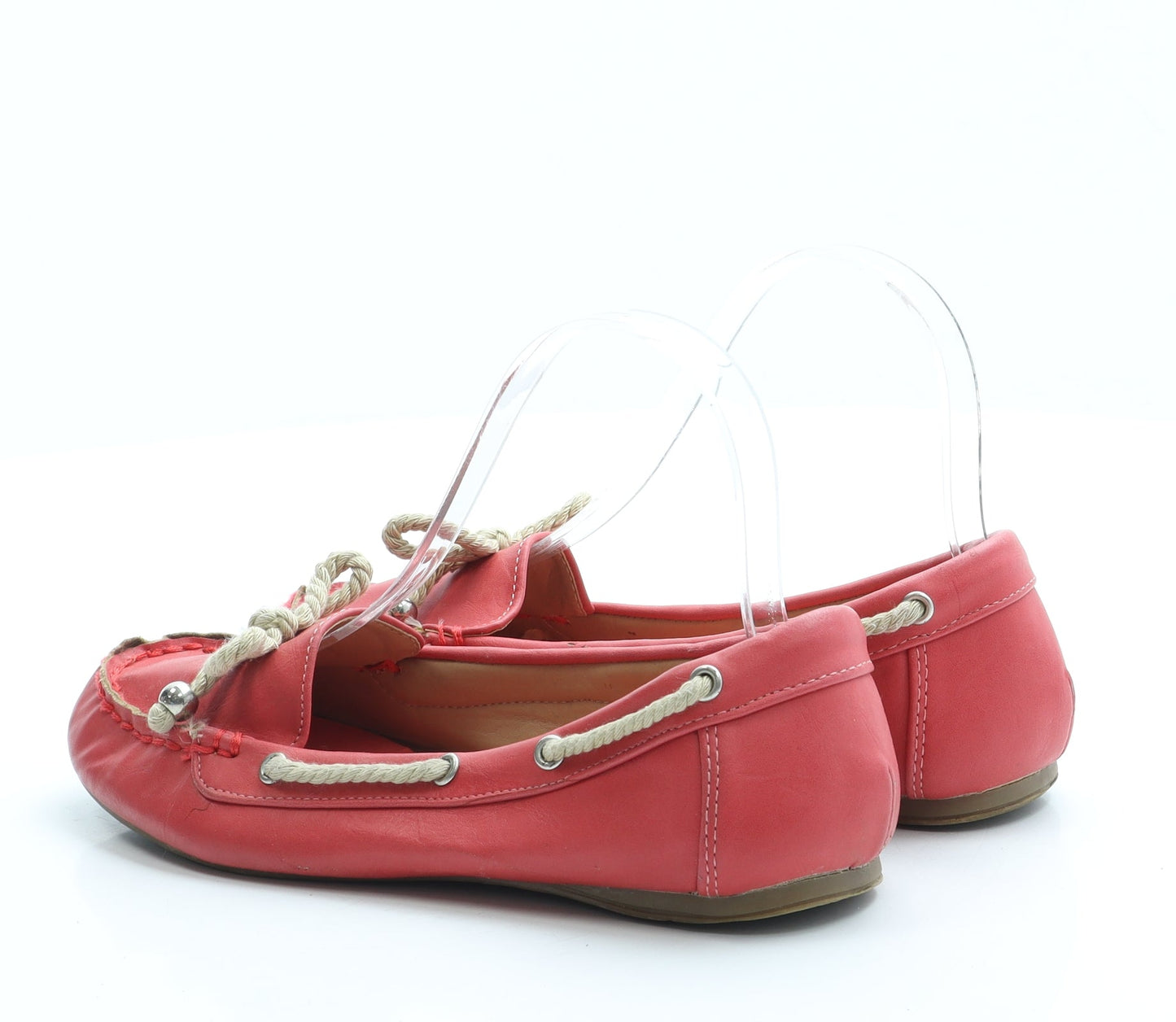 Preworn Womens Pink Leather Boat Shoe Flat UK 3