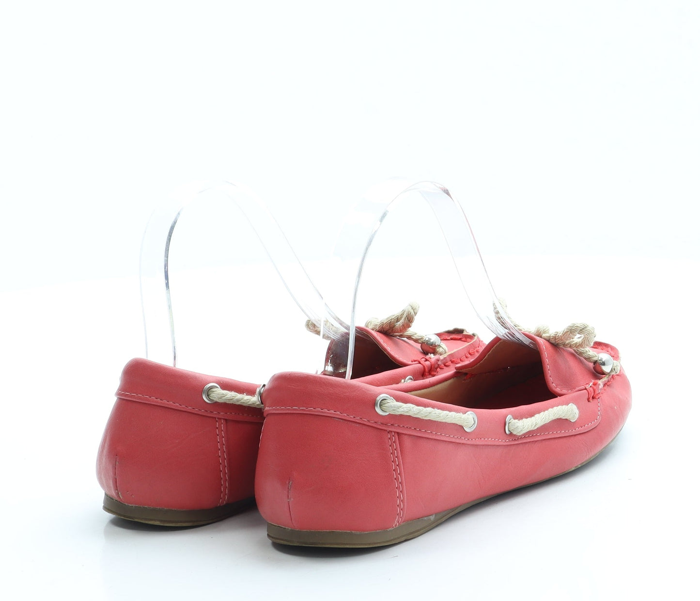 Preworn Womens Pink Leather Boat Shoe Flat UK 3