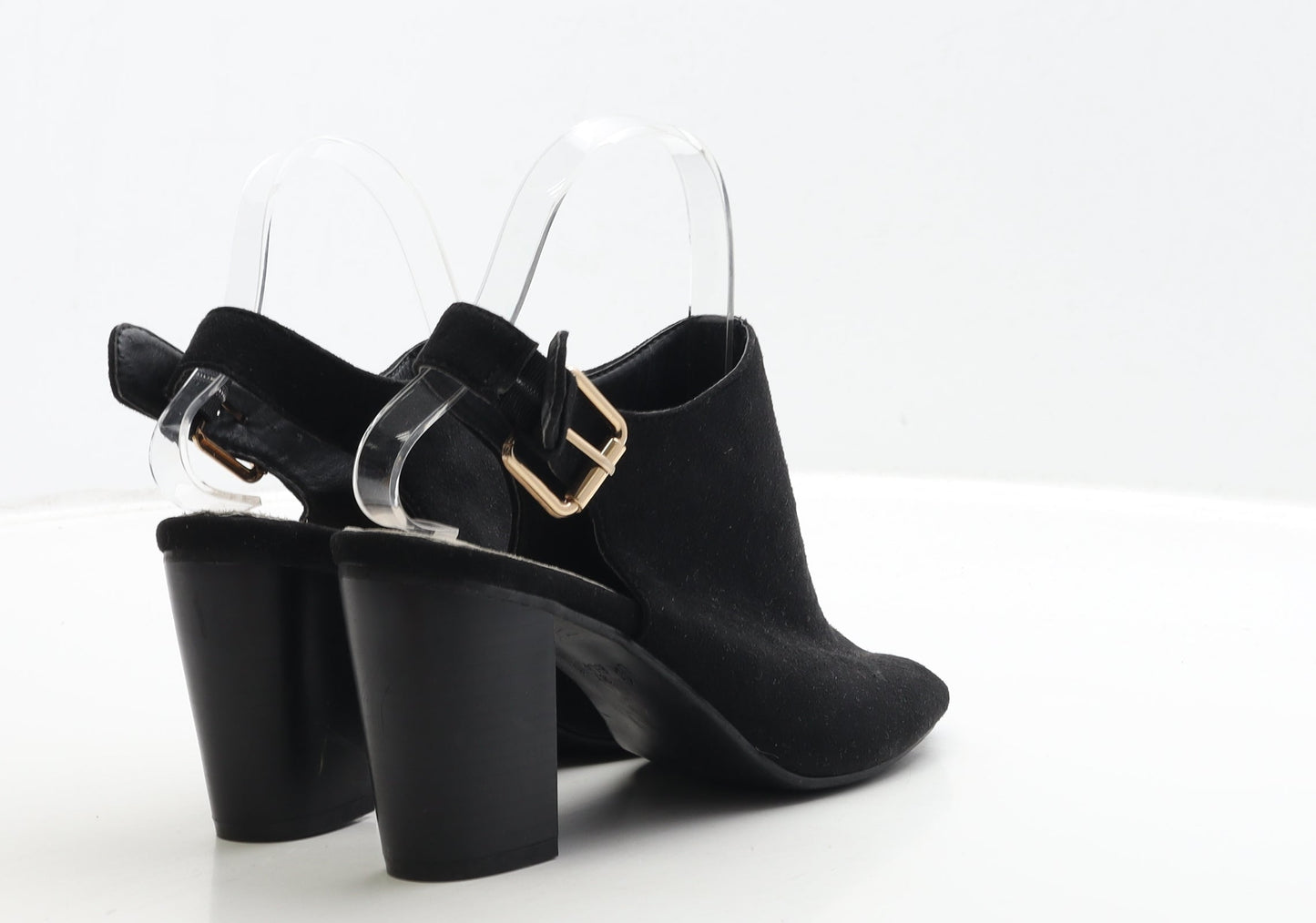 Primark Womens Black Suede Slingback Heel UK 4 37 - Wide Fit