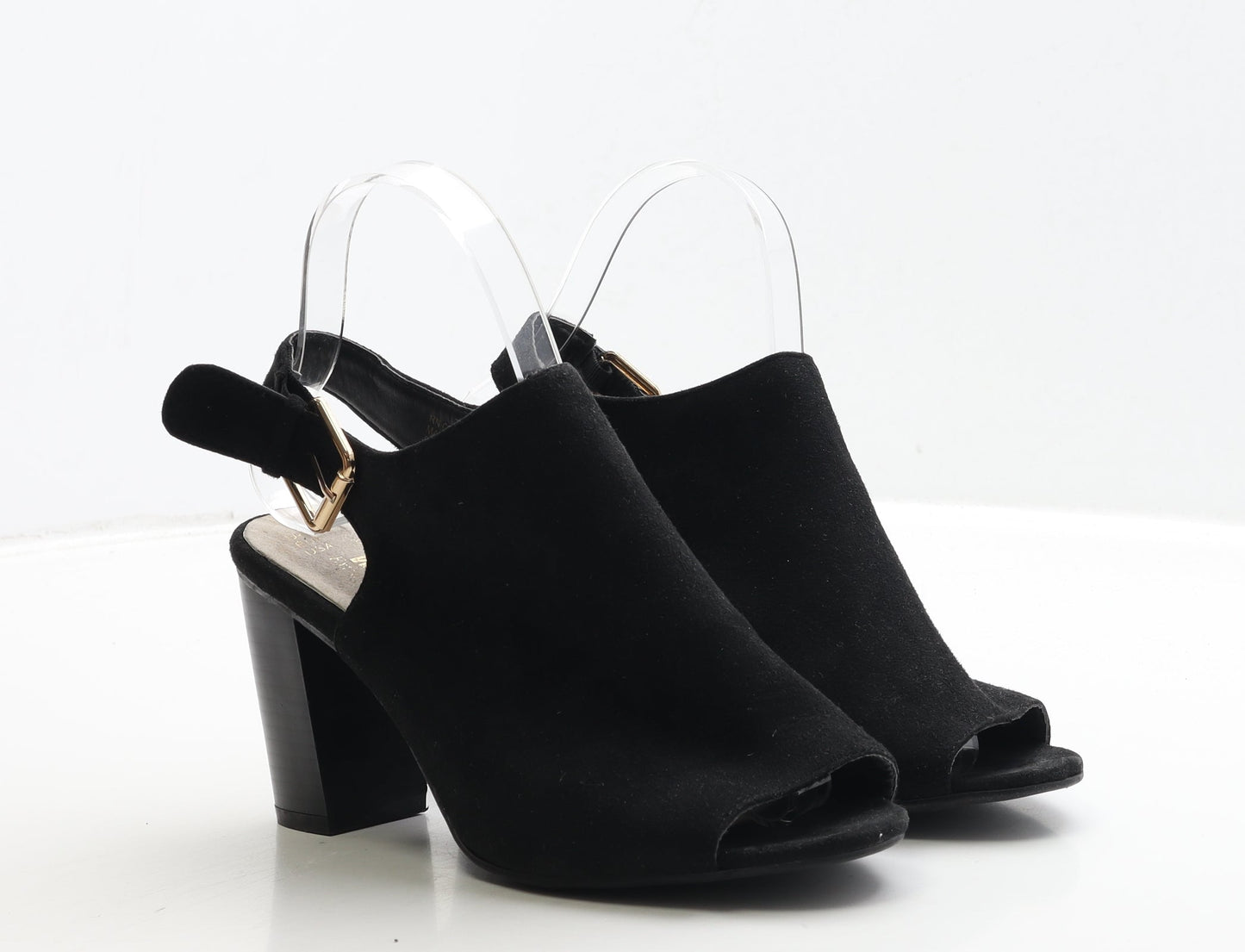 Primark Womens Black Suede Slingback Heel UK 4 37 - Wide Fit