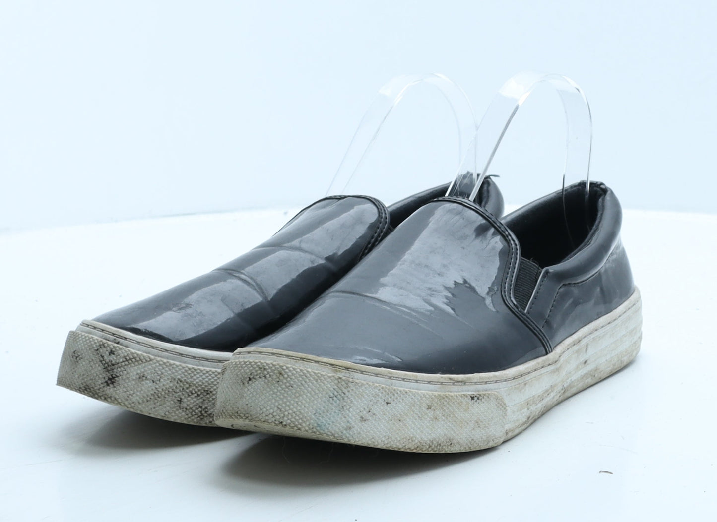 George Womens Black Vinyl Loafer Flat UK 7 41