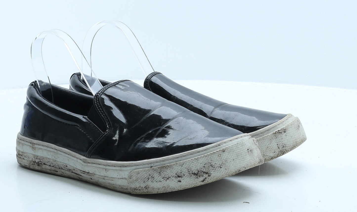 George Womens Black Vinyl Loafer Flat UK 7 41