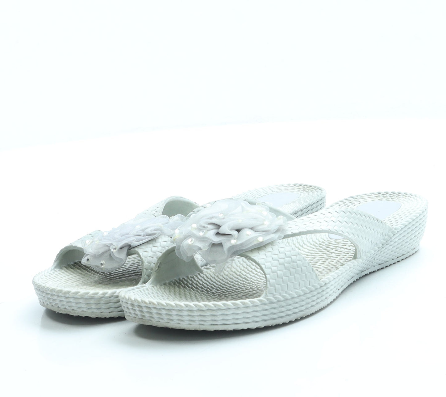 Preworn Womens Blue Rubber Slip On Sandal UK 3 36 - Flower