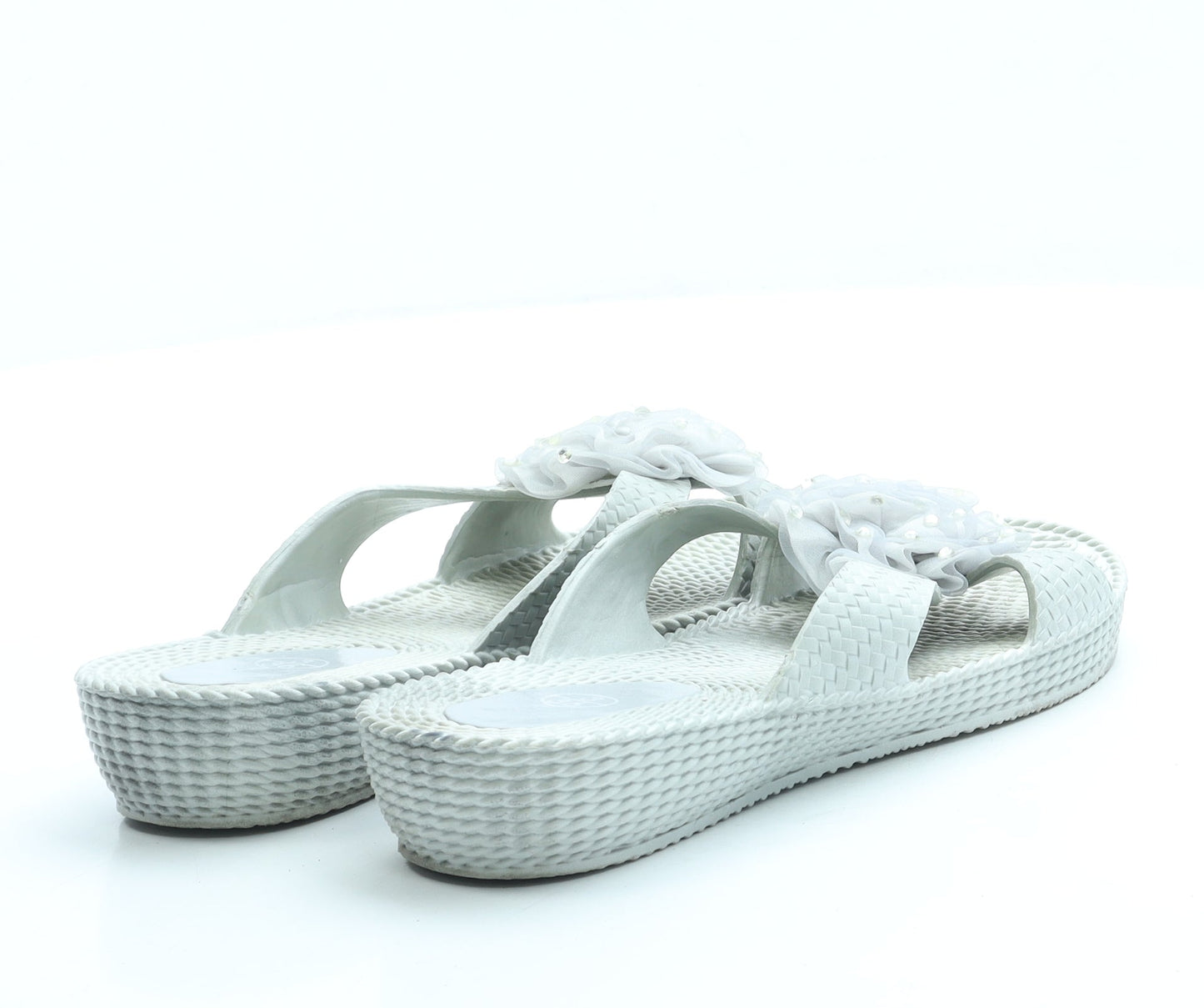Preworn Womens Blue Rubber Slip On Sandal UK 3 36 - Flower