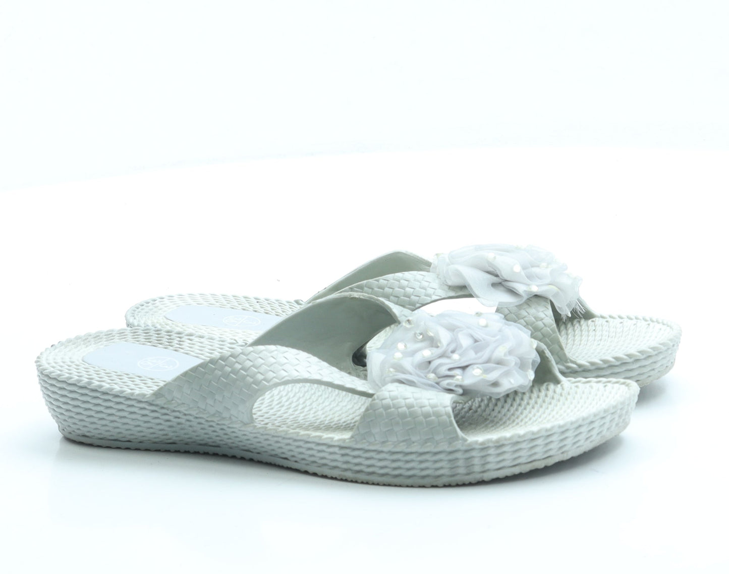 Preworn Womens Blue Rubber Slip On Sandal UK 3 36 - Flower