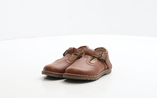 Preworn Girls Brown Leather Mary Jane Casual UK 3