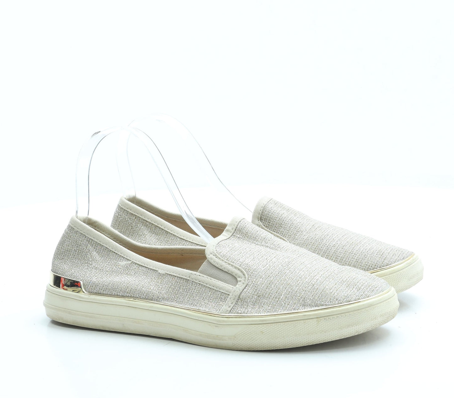 F&F Womens Gold Polyester Slip On Flat UK 7 41