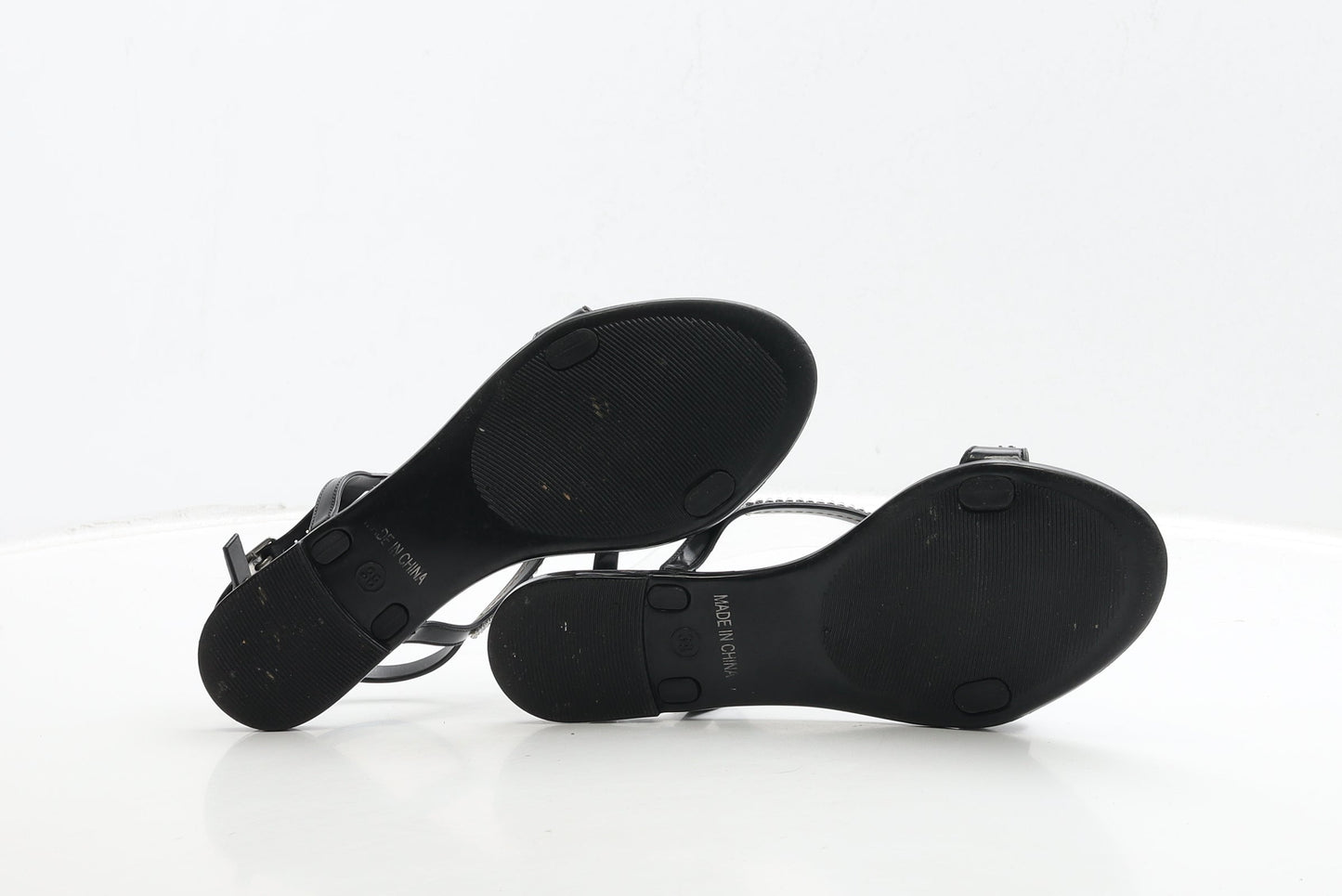 Preworn Womens Black Rubber Strappy Sandal UK 5 38