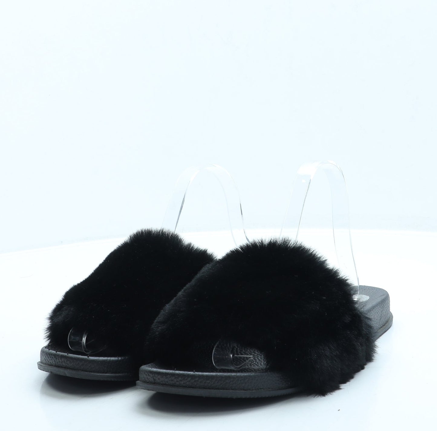Preworn Womens Black Faux Fur Slider Sandal UK 7 40