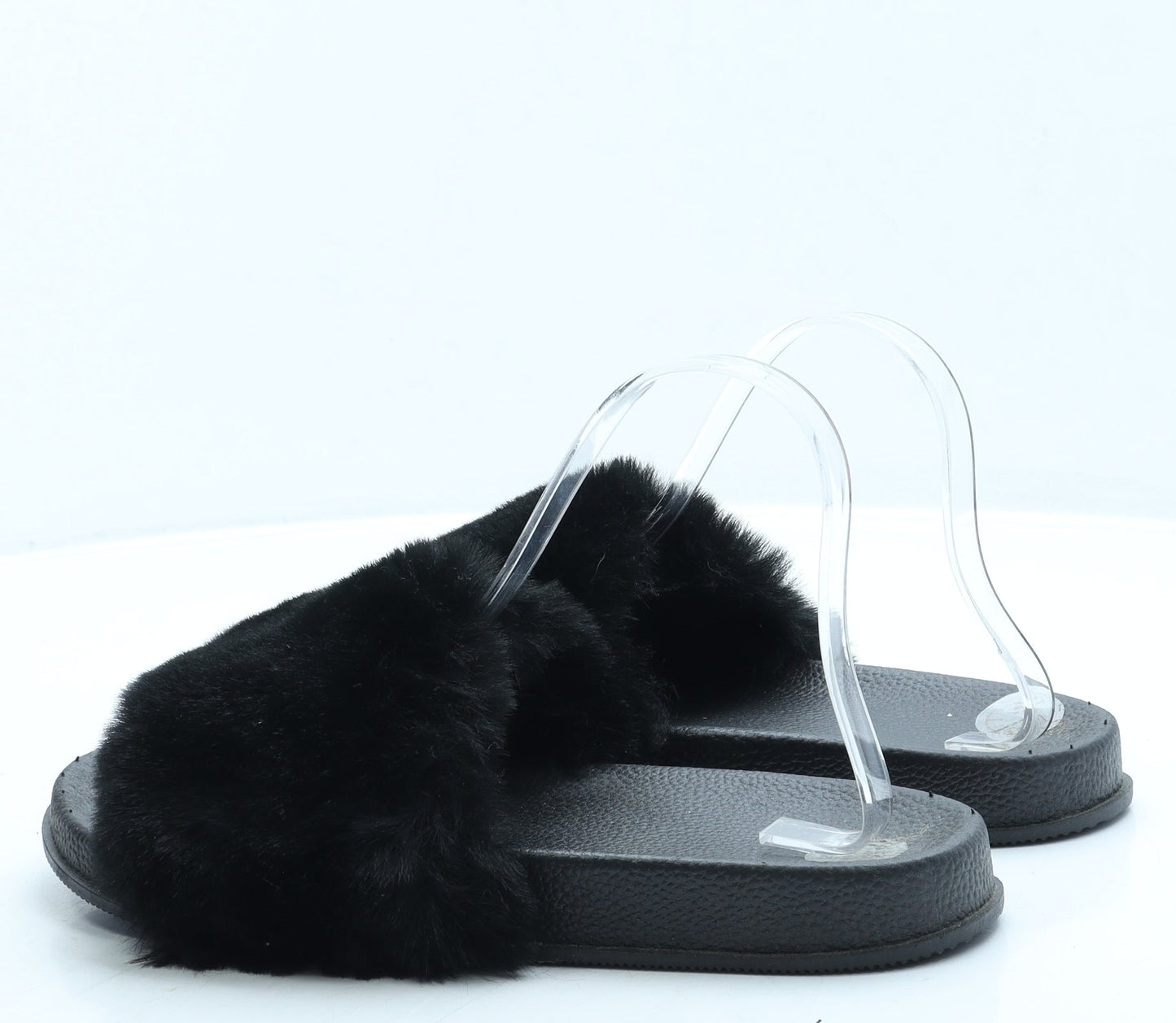 Preworn Womens Black Faux Fur Slider Sandal UK 7 40