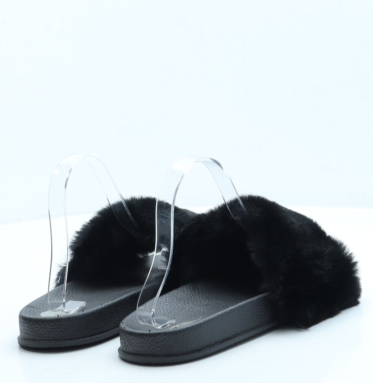 Preworn Womens Black Faux Fur Slider Sandal UK 7 40