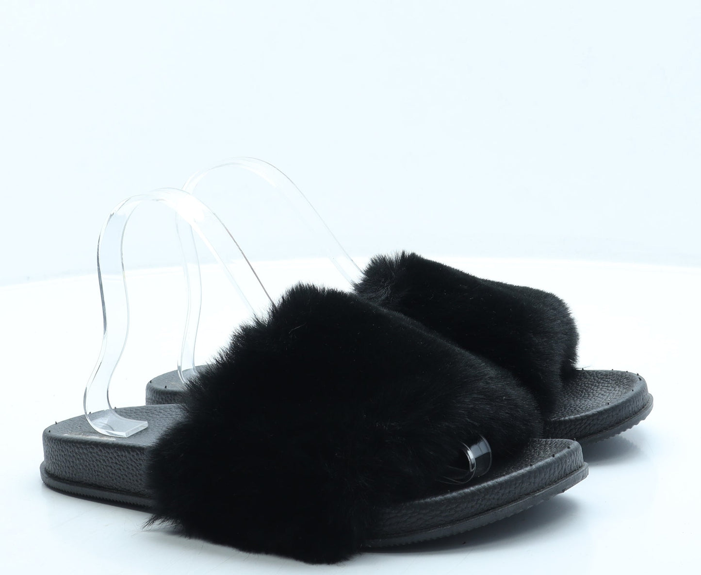 Preworn Womens Black Faux Fur Slider Sandal UK 7 40